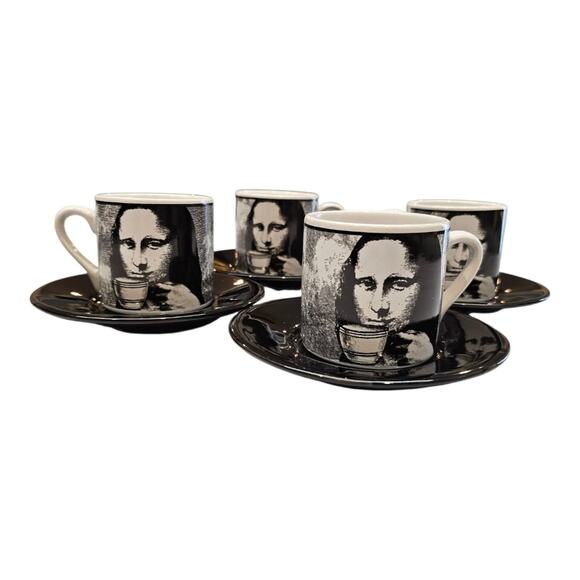 Mona Lisa Demitasse Espresso Cups and 4 Saucers Set - Picture 7 of 7